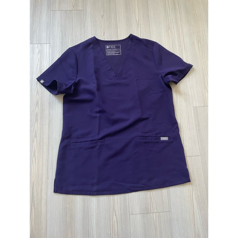 Figs Women's Purple Eggplant Scrub Top Size Small Medical Nursing